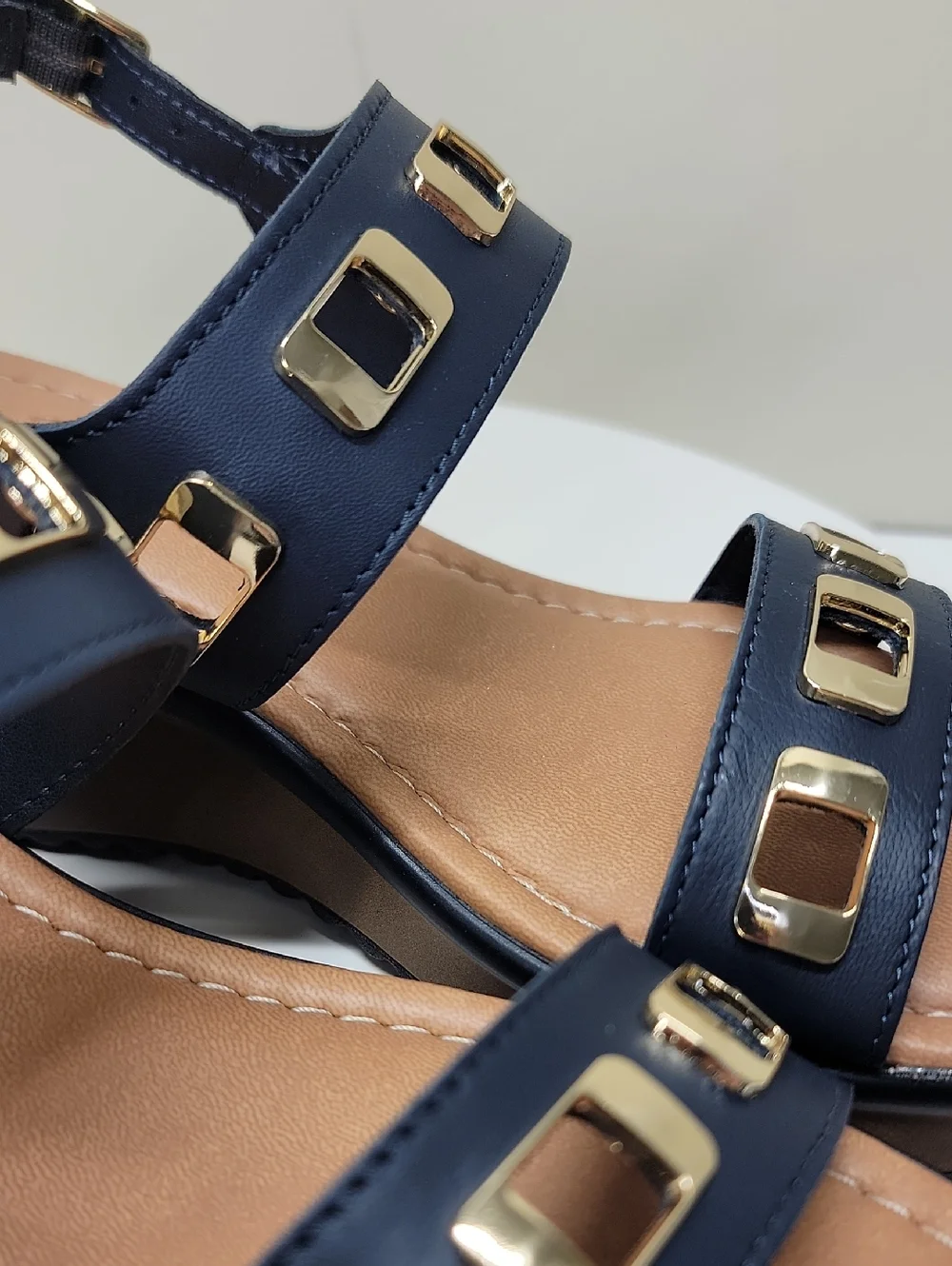BELLA VITA -NEW IN BOX- WEDGE SANDALS NAVY BLUE 6.5 ITALIAN LEATHER